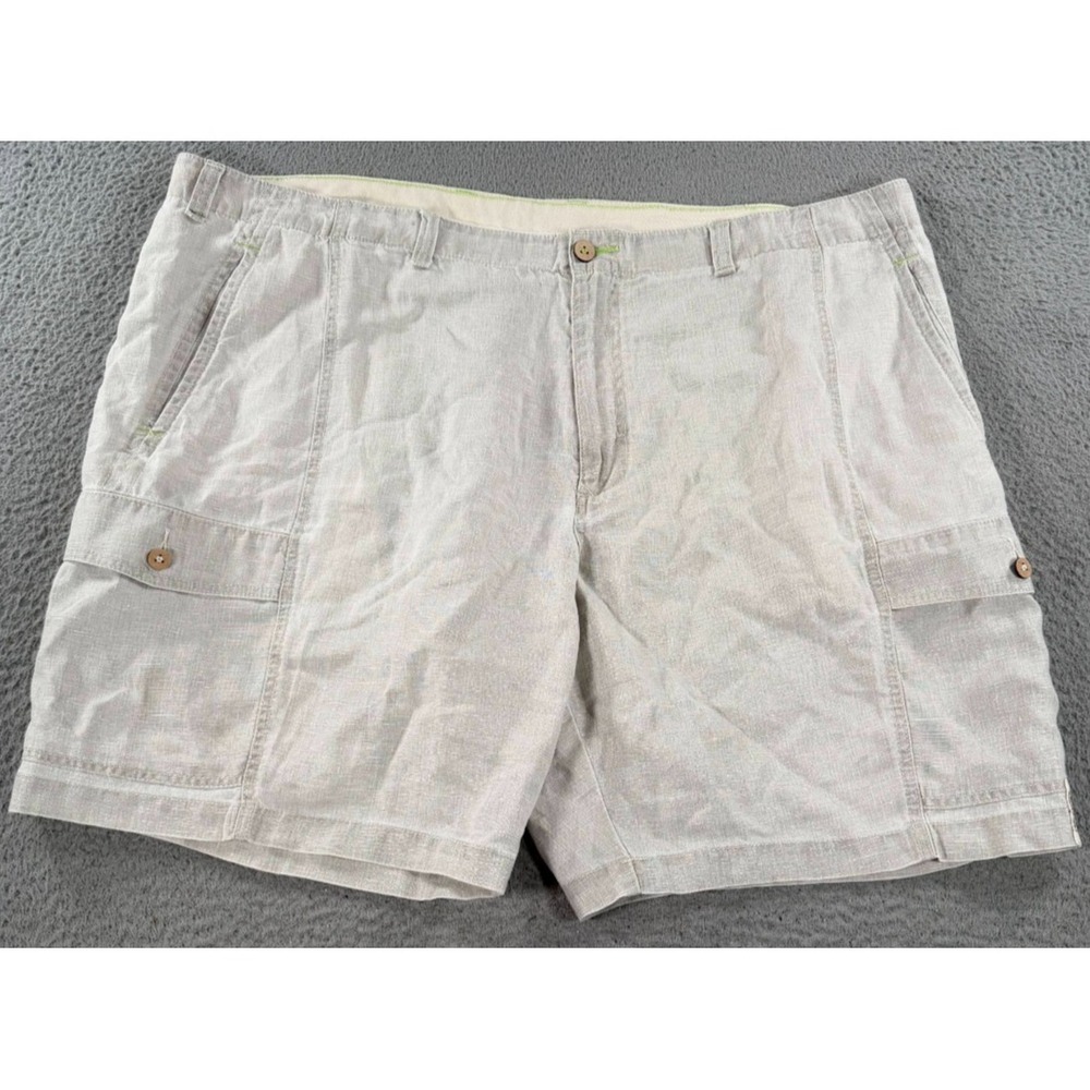 Tommy Bahama Relax Shorts Men 46R‎ (46x9) Beige Linen Cargo Pockets Flat Front